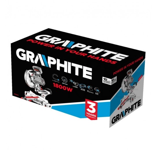 Piła, pilarka ukosowa sieciowa 230V 1800W z funkcją posuwu, tarcza 254x30mm w zestawie z akcesoriami GRAPHITE 59G812