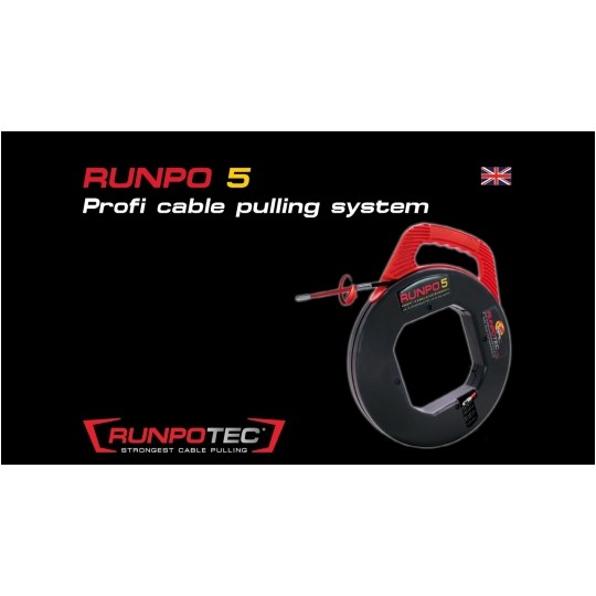 Pilot, linka poliestrowa do przeciągania, wciągania kabli w kanałach, rurach, peszlach z kompensacją obrotów, w czerwono-czarnej kasecie 5mm 30m RUNPO 5 RUNPOTEC
