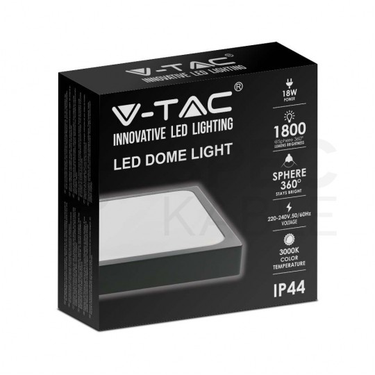 Plafon kwadratowy natynkowy LED 18W 1800lm 4000K IP44 biały barwa NW biała neutralna czarny V-TAC VT-8618B-SQ