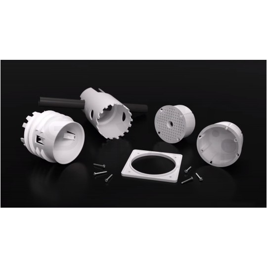 Płyta montażowa / puszka elektroinstalacyjna do elewacji, dociepleń MDFZ podtynkowa z otwornicą do wykończonej izolacji termicznej szara KOPOS