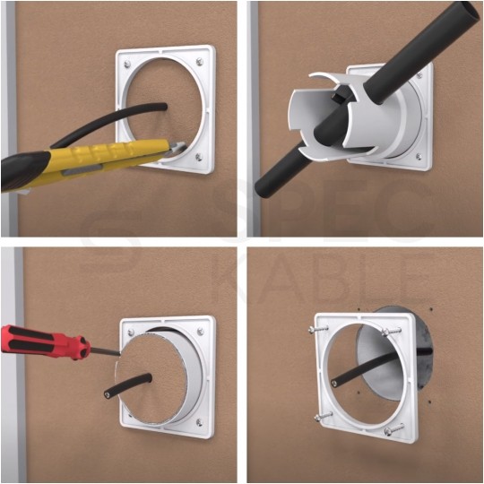 Płyta montażowa / puszka elektroinstalacyjna do elewacji, dociepleń MDFZ podtynkowa z otwornicą do wykończonej izolacji termicznej szara KOPOS