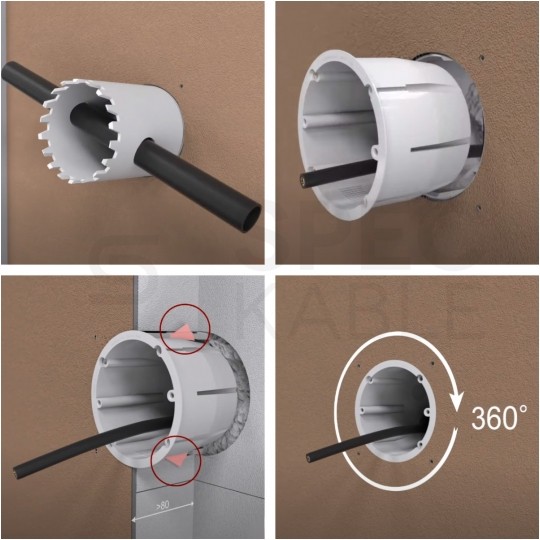 Płyta montażowa / puszka elektroinstalacyjna do elewacji, dociepleń MDFZ podtynkowa z otwornicą do wykończonej izolacji termicznej szara KOPOS