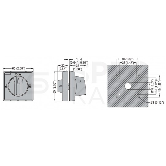 Pokrętło na drzwi (I-0-II) do Rozłączników izolacyjnych serii GA z blokadą mechaniczną GAX5000 lub GAX5001 LOVATO