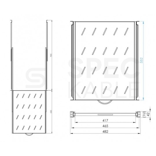 Półka wysuwana do szafy RACK 19" 1U 550mm z uchwytem czarna