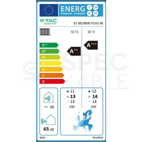 Pompa ciepła monoblok 14kW 1-faz + grzałka 3kW V-TAC GAJA R32 VT-M14KW-P1H3-W
