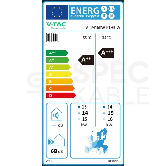 Pompa ciepła monoblok 16kW 1-faz + grzałka 3kW V-TAC GAJA R32 VT-M16KW-P1H3-W