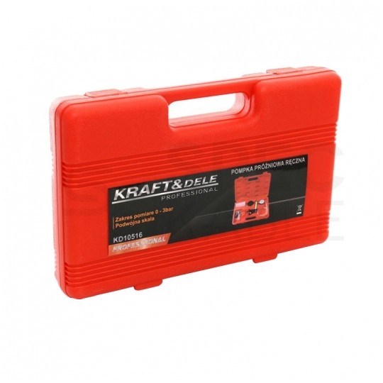 Pompka próżniowa podciśnieniowa ręczna 0-3bar do odpowietrzniania + akcesoria w walizce Kraft&Dele