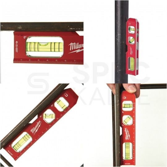 Poziomica aluminiowa 17cm (3 libelle) magnetyczna czerwona TORPEDO MILWAUKEE