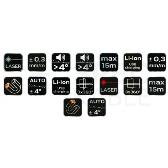 Poziomica laserowa laser krzyżowy 3D (czerwony 3x360°) 15m samopoziomujący NEO 75-103 w komplecie z etui i uchwytem magnetycznym