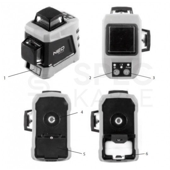 Poziomica laserowa laser krzyżowy 3D (czerwony 3x360°) 15m samopoziomujący NEO 75-103 w komplecie z etui i uchwytem magnetycznym