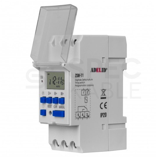Programator czasowy tygodniowy na szynę TH-35 1P (230V AC), 1-modułowy ADELID