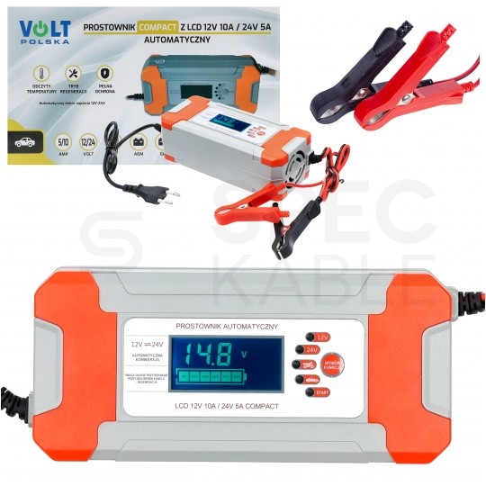 Prostownik automatyczny Compact do akumulatorów 12V/24V 10A z wyświetlaczem LCD VOLT