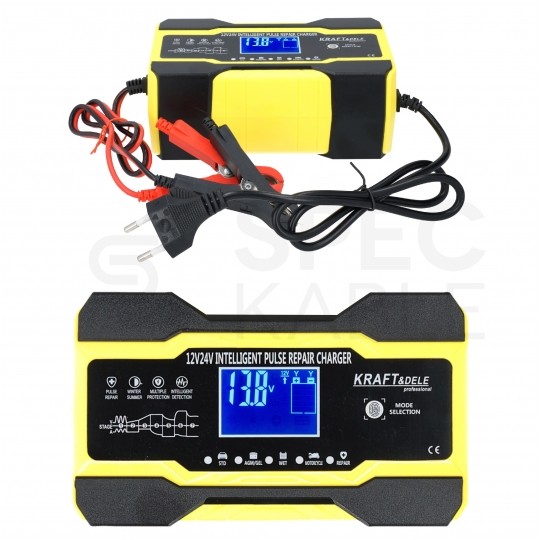 Prostownik automatyczny Compact do akumulatorów 12V/24V 5/10A z wyświetlaczem LCD Kraft&Dele