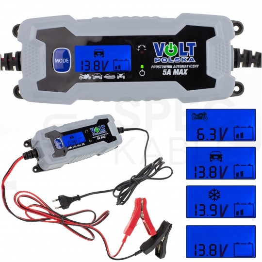 Prostownik automatyczny do akumulatorów 6V/12V 5A z wyświetlaczem LCD VOLT