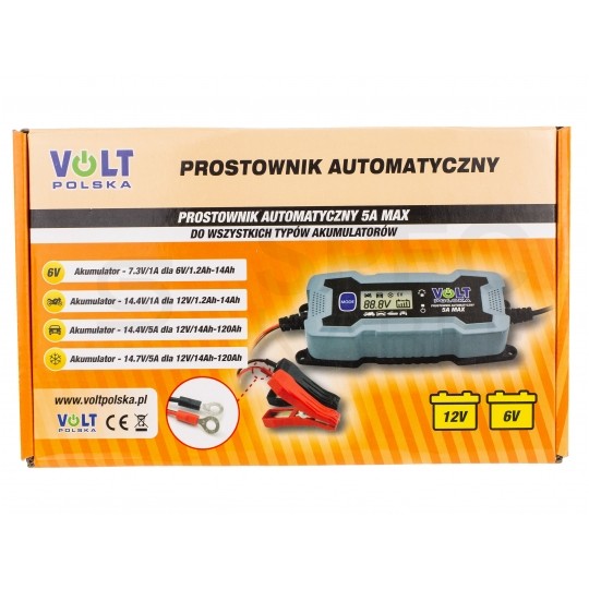 Prostownik automatyczny do akumulatorów 6V/12V 5A z wyświetlaczem LCD VOLT