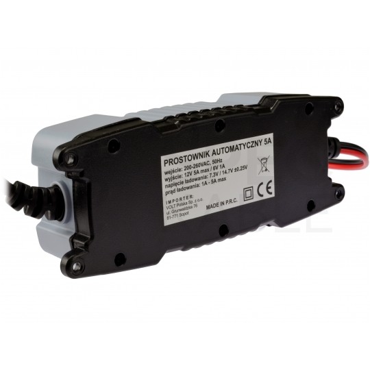 Prostownik automatyczny do akumulatorów 6V/12V 5A z wyświetlaczem LCD VOLT