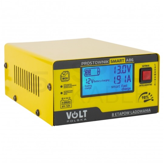 Prostownik automatyczny SMART A86 do akumulatorów 6V/12V 15A z mikroprocesorem i wyświetlaczem LCD VOLT