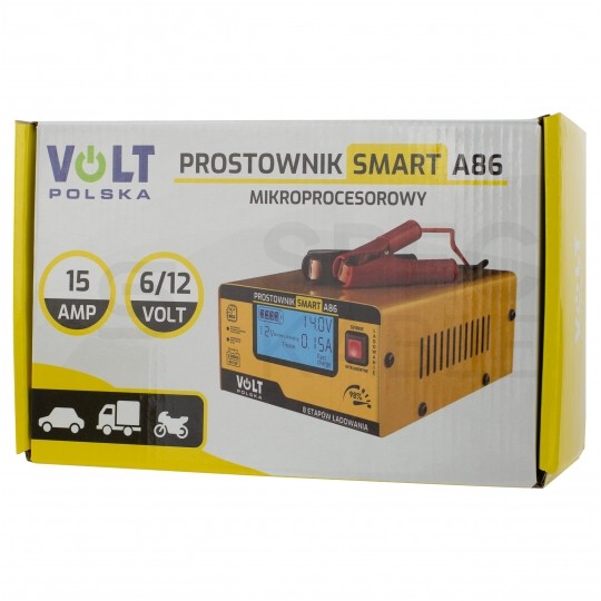 Prostownik automatyczny SMART A86 do akumulatorów 6V/12V 15A z mikroprocesorem i wyświetlaczem LCD VOLT