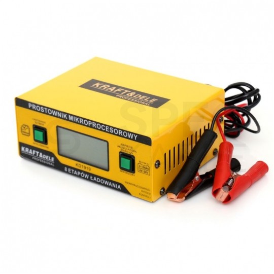 Prostownik automatyczny smart do akumulatorów 6V-24V 10A z mikroprocesorem i wyświetlaczem LCD Kraft&Dele