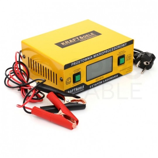 Prostownik automatyczny smart do akumulatorów 6V-24V 10A z mikroprocesorem i wyświetlaczem LCD Kraft&Dele