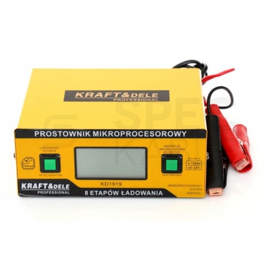 Prostownik automatyczny smart do akumulatorów 6V-24V 10A z mikroprocesorem i wyświetlaczem LCD Kraft&Dele