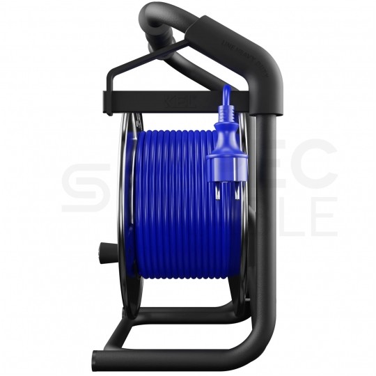 Przedłużacz budowlany zwijany na bębnie Rozgałęźnik Premium na 4 gniazda [2P+Z] 230V IP44 na niebieskim kablu PUR (H07BQ-F) 3x1,5mm2 20m Heavy KEL