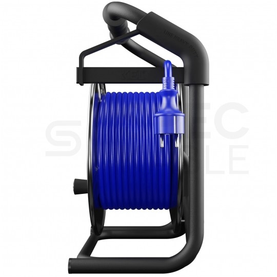 Przedłużacz budowlany zwijany na bębnie Rozgałęźnik Premium na 4 gniazda [2P+Z] 230V IP44 na niebieskim kablu PUR (H07BQ-F) 3x2,5mm2 30m Heavy KEL