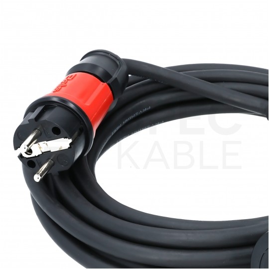 Przedłużacz elektryczny Kabel zasilający budowlany gumowy OnPD 3x1,5mm2 (wtyk / gniazdo z klapką) 16A IP44 czarny 25m Doktorvolt
