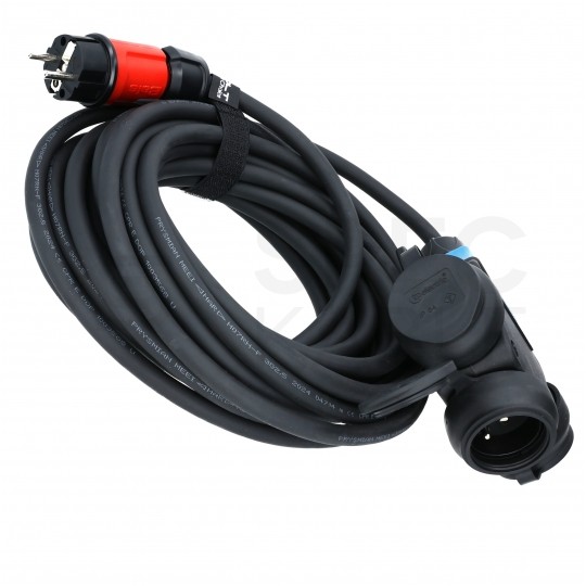 Przedłużacz elektryczny Kabel zasilający budowlany gumowy OnPD 3x2,5mm2 (wtyk / 3 gniazda z klapką) 16A IP44 czarny 25m Doktorvolt