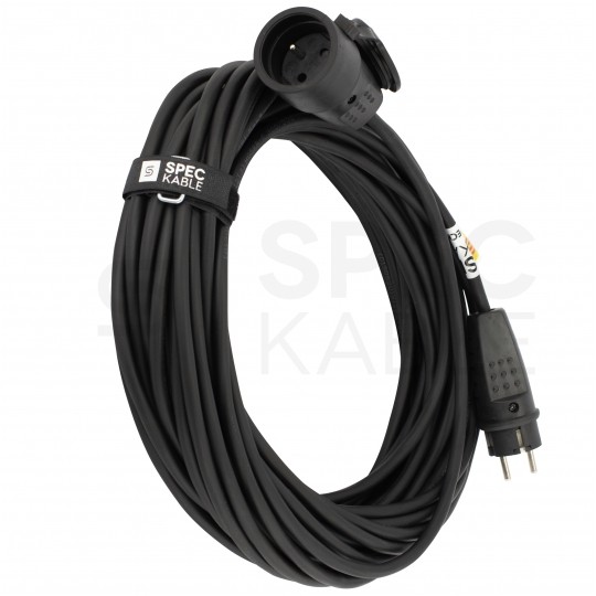 Przedłużacz elektryczny Kabel zasilający budowlany gumowy OW 3x2,5mm2 (wtyk / gniazdo z klapką) 16A IP44 czarny 10m