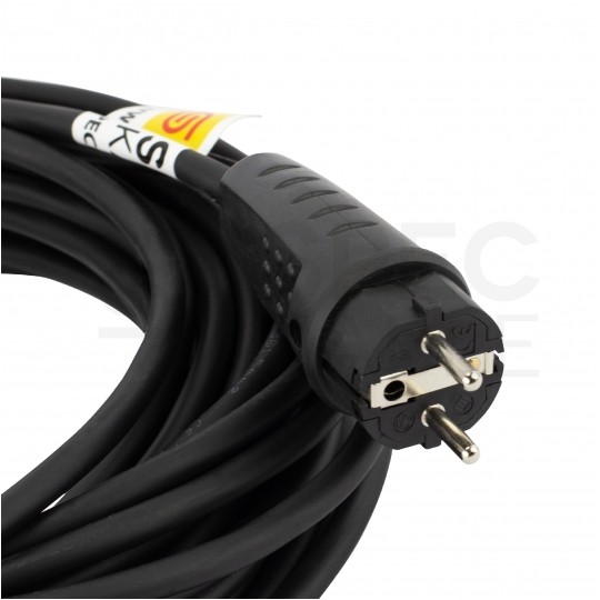 Przedłużacz elektryczny Kabel zasilający budowlany gumowy OW 3x2,5mm2 (wtyk / gniazdo z klapką) 16A IP44 czarny 10m
