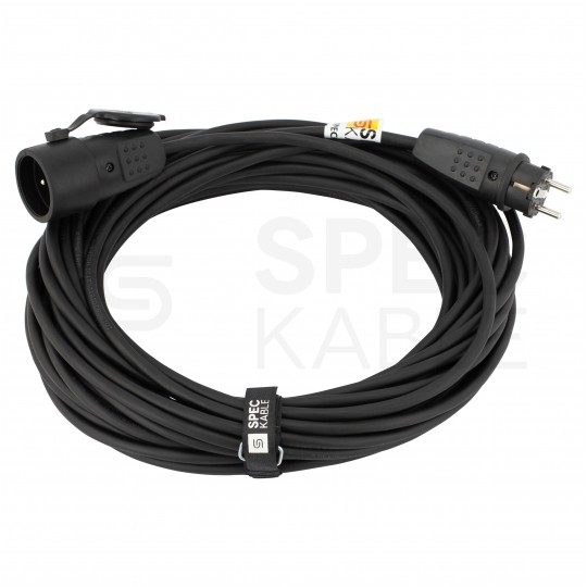 Przedłużacz elektryczny Kabel zasilający budowlany gumowy OW 3x2,5mm2 (wtyk / gniazdo z klapką) 16A IP44 czarny 40m