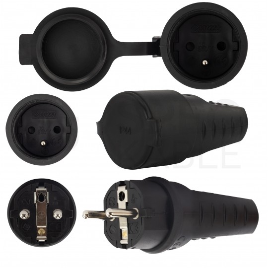 Przedłużacz elektryczny Kabel zasilający budowlany gumowy OW 3x2,5mm2 (wtyk / gniazdo z klapką) 16A IP44 czarny 40m