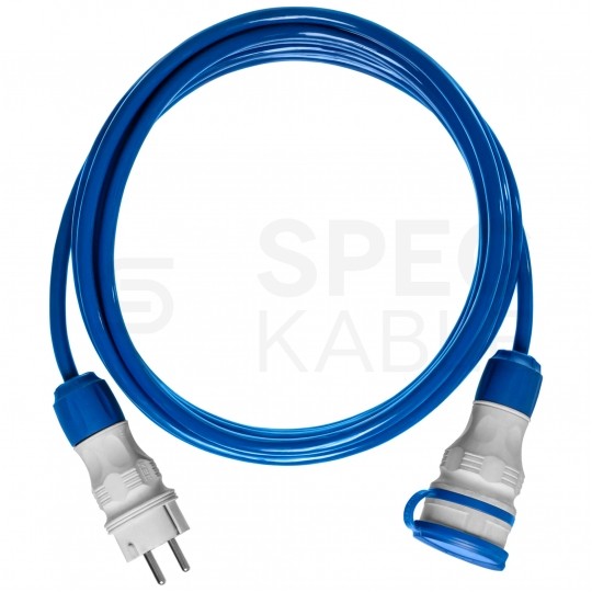 Przedłużacz elektryczny Kabel zasilający budowlany Premium poliuretanowy PUR (H07BQ-F) 3x1,5mm2 (wtyk / gniazdo z klapką) 16A IP54 niebieski 20m KEL