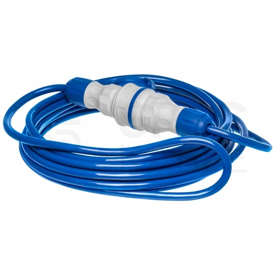 Przedłużacz elektryczny Kabel zasilający budowlany Premium poliuretanowy PUR (H07BQ-F) 3x1,5mm2 (wtyk / gniazdo z klapką) 16A IP54 niebieski 20m KEL