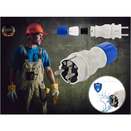 Przedłużacz elektryczny Kabel zasilający budowlany Premium poliuretanowy PUR (H07BQ-F) 3x1,5mm2 (wtyk / gniazdo z klapką) 16A IP54 niebieski 20m KEL