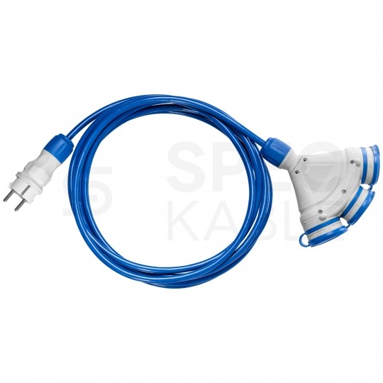 Przedłużacz elektryczny Kabel zasilający budowlany Premium poliuretanowy PUR (H07BQ-F) 3x2,5mm2 (wtyk / 3 gniazda z klapką) 16A IP54 niebieski 20m KEL