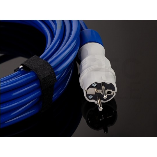 Przedłużacz elektryczny Kabel zasilający budowlany Premium poliuretanowy PUR (H07BQ-F) 3x2,5mm2 (wtyk / 3 gniazda z klapką) 16A IP54 niebieski 20m KEL