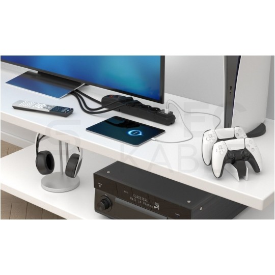 Przedłużacz elektryczny Listwa zasilająca antyprzepięciowa ACAR F4 na 4 gniazd [2P+Z] + ładowarka QC USB A+C z wyłącznikiem czarna 1,5m