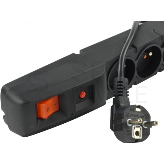 Przedłużacz elektryczny Listwa zasilająca antyprzepięciowa ACAR F5 na 5 gniazd [2P+Z] z wyłącznikiem czarna 1,5m