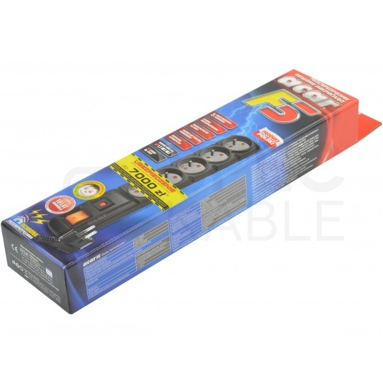 Przedłużacz elektryczny Listwa zasilająca antyprzepięciowa ACAR F5 na 5 gniazd [2P+Z] z wyłącznikiem czarna 3m