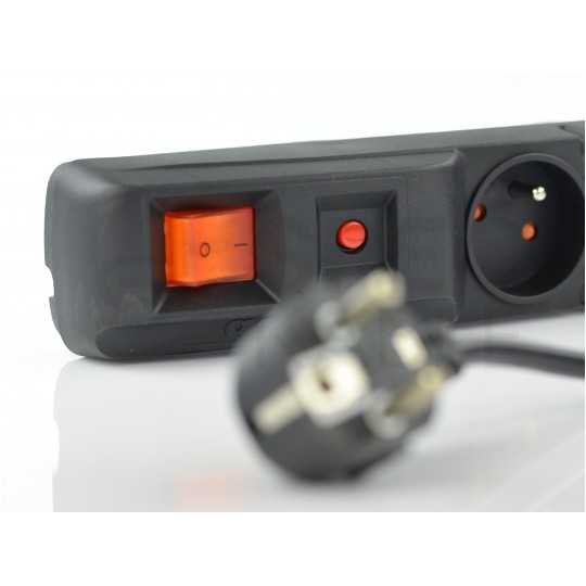 Przedłużacz elektryczny Listwa zasilająca antyprzepięciowa ACAR F5 na 5 gniazd [2P+Z] z wyłącznikiem czarna 3m