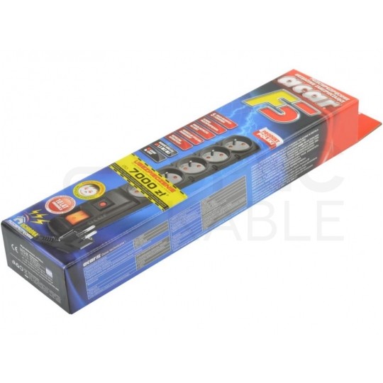 Przedłużacz elektryczny Listwa zasilająca antyprzepięciowa ACAR F5 na 5 gniazd [2P+Z] z wyłącznikiem czarna 5m