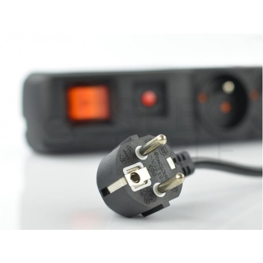 Przedłużacz elektryczny Listwa zasilająca antyprzepięciowa ACAR F5 na 5 gniazd [2P+Z] z wyłącznikiem czarna 5m