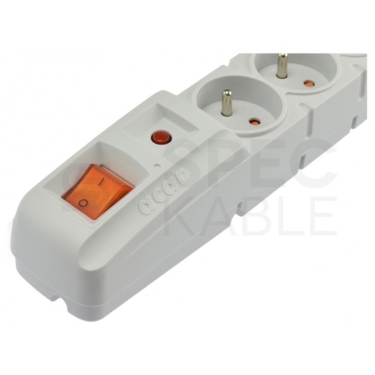 Przedłużacz elektryczny Listwa zasilająca antyprzepięciowa ACAR S8 na 8 gniazd [2P+Z] z wyłącznikiem szara 3m