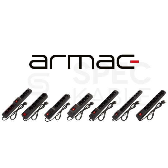 Przedłużacz elektryczny Listwa zasilająca antyprzepięciowa ARMAC R8 na 5 gniazd [2P+Z] + 3 płaskie [2P] z wyłącznikiem czarna 3m