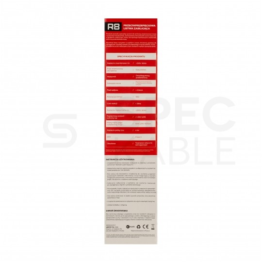 Przedłużacz elektryczny Listwa zasilająca antyprzepięciowa ARMAC R8 na 5 gniazd [2P+Z] + 3 płaskie [2P] z wyłącznikiem czarna 3m