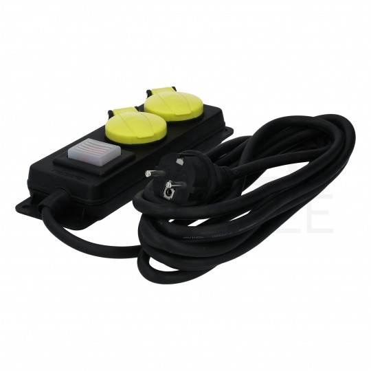 Przedłużacz elektryczny listwa zasilająca Kabel zasilający warsztatowy OW 3x1,5 (wtyk / 2 gniazda) 16A czarny 5m