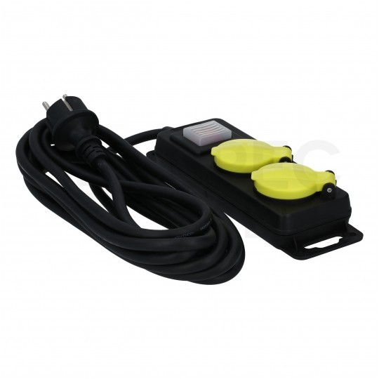 Przedłużacz elektryczny listwa zasilająca Kabel zasilający warsztatowy OW 3x1,5 (wtyk / 2 gniazda) 16A czarny 5m