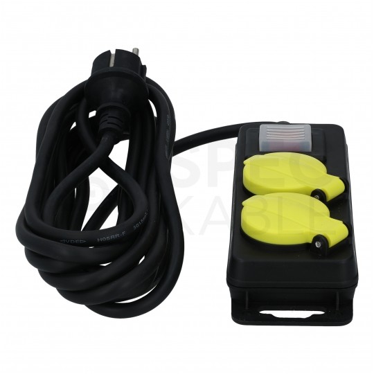 Przedłużacz elektryczny listwa zasilająca Kabel zasilający warsztatowy OW 3x1,5 (wtyk / 2 gniazda) 16A czarny 5m